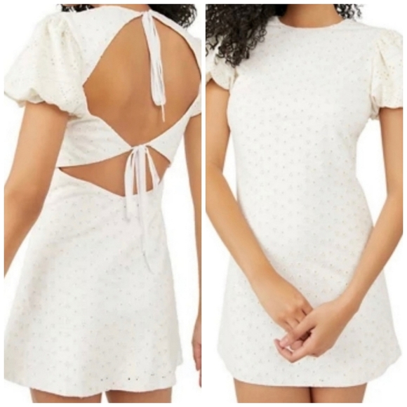 Free People Dresses & Skirts - Free People Apricot Rose White Mini Dress Size Large NWT